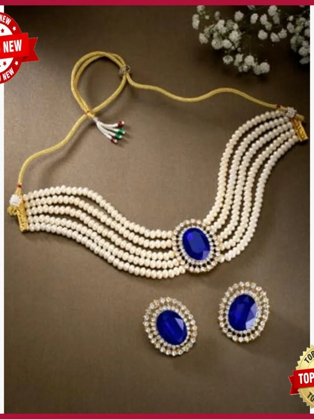 Multi Layered Beaded Necklace Earrings Set Traditional Wedding Jewelry